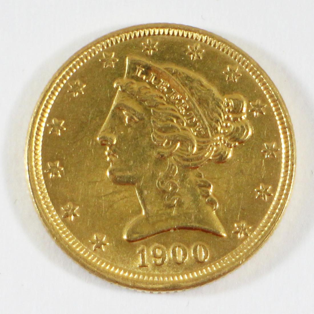 1900 $5.00 GOLD LIBERTY HEAD HALF EAGLE COIN (1 of 2)