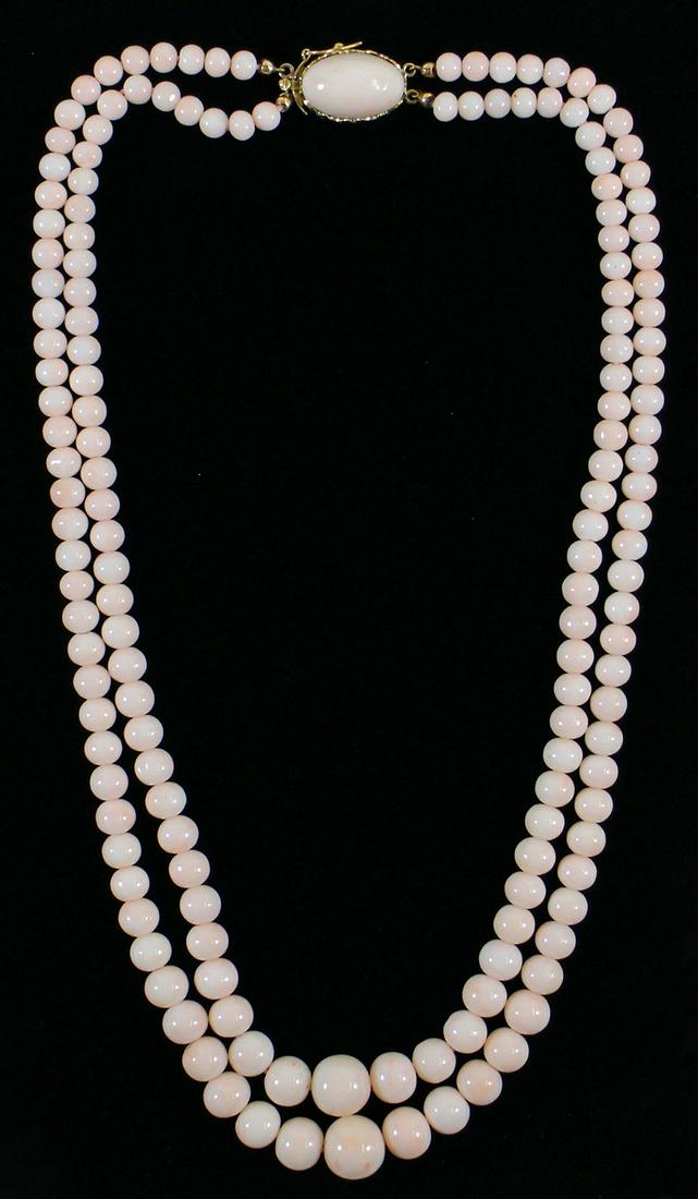 18K ANGEL SKIN CORAL DOUBLE STRAND NECKLACE (1 of 3)