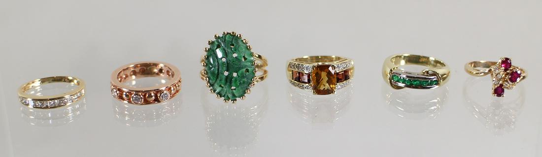 (6) 14K DIAMOND RUBY EMERALD JADE CITRINE RINGS (1 of 4)