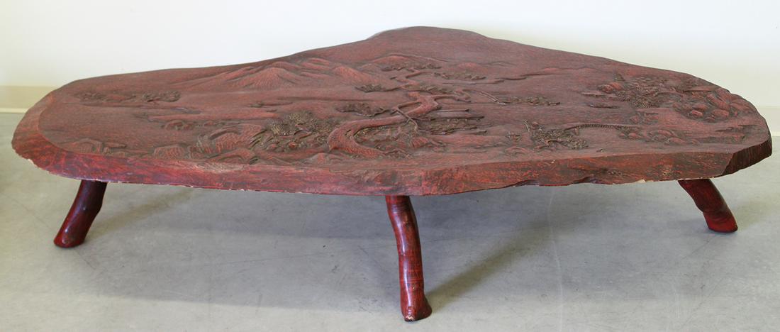 1950's JAPANESE CARVED SLAB COFFEE TABLE (1 of 5)