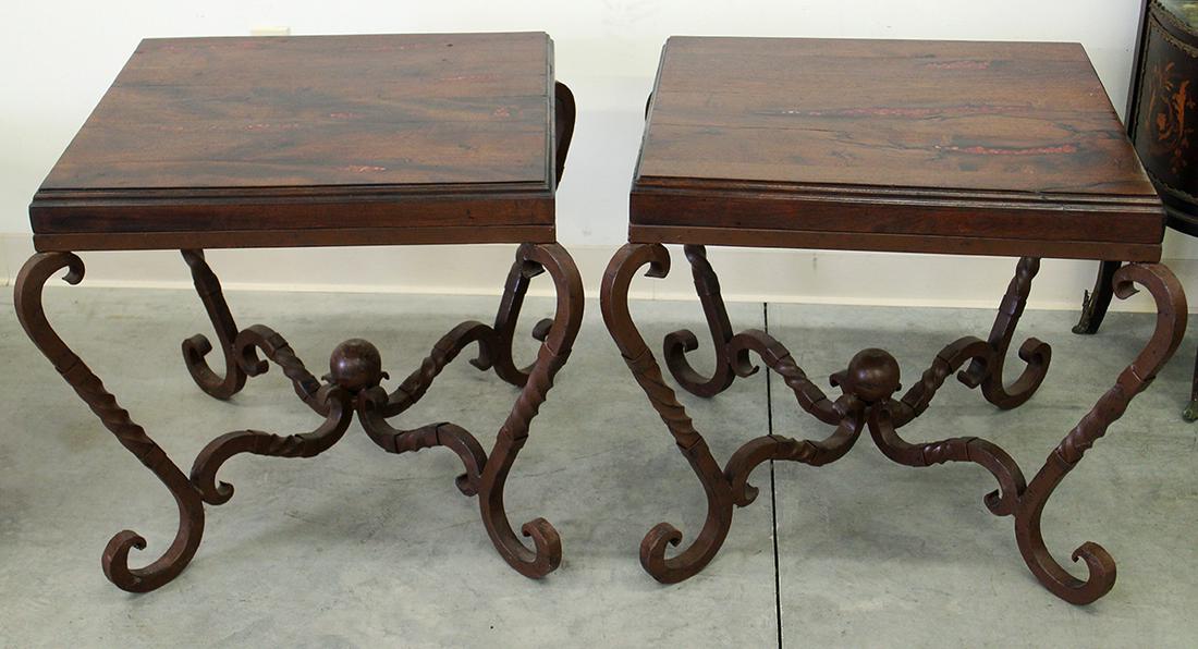 (2) MESQUITE WOOD & INLAID CORAL IRON END TABLES (1 of 5)