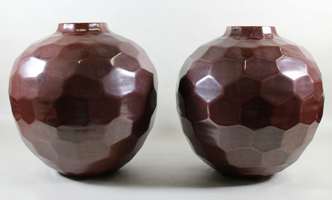 (2) LARGE GEOMETRIC HONEYCOMB VASES (1 of 3)