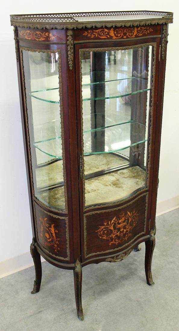 R.J. HORNER MARQUETRY INLAID SERPENTINE VITRINE (1 of 7)