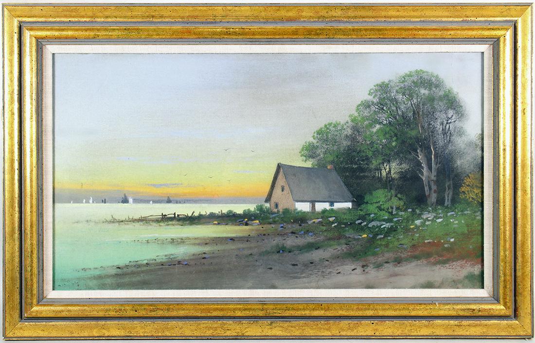 ANTIQUE SEASIDE COTTAGE PAINTING (1 of 4)