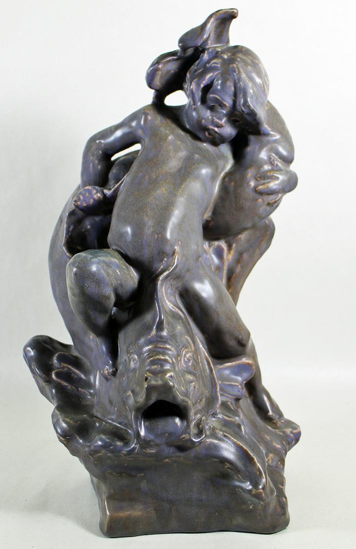 ROOKWOOD POTTERY BOY & DOLPHIN SCULPTURE (1 of 4)