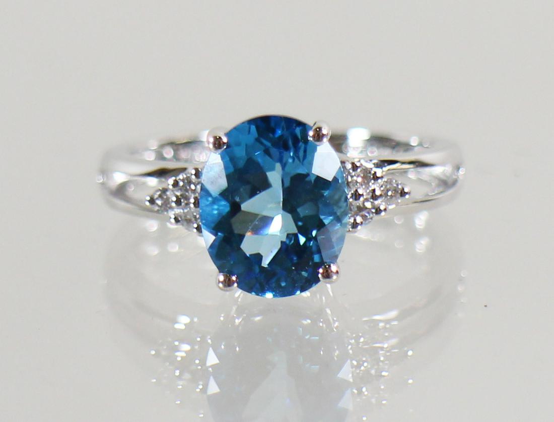 14K GOLD 2 CARAT LONDON BLUE TOPAZ DIAMOND RING (1 of 3)