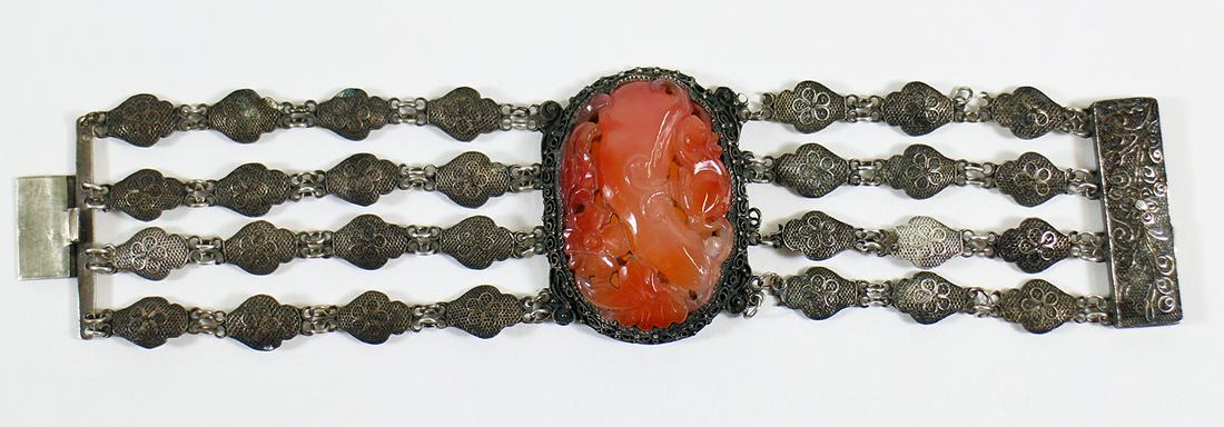 SUNG CHINESE EXPORT SILVER CARVED JADE BRACELET (1 of 4)