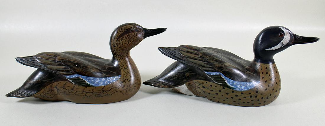 (2) BLUE WINGED TEAL CHARLES MOORE DUCK DECOYS (1 of 4)