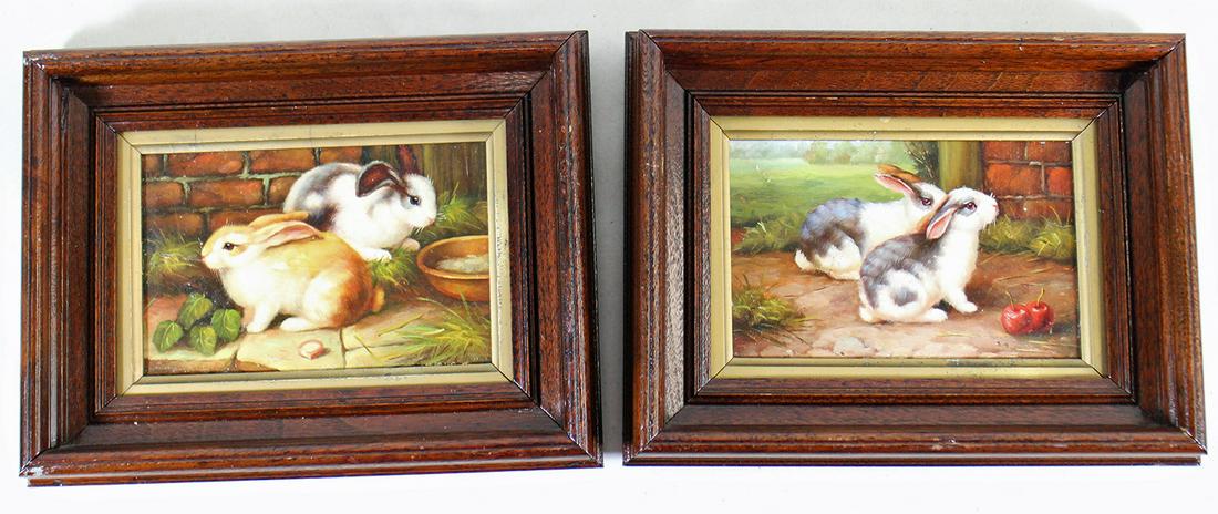 (2) BUNNY RABBIT OIL ON BOARD PAINTINGS (1 of 4)