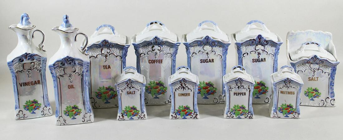 VINTAGE 10 PIECE LUSTRE WARE CANISTER SET (1 of 3)