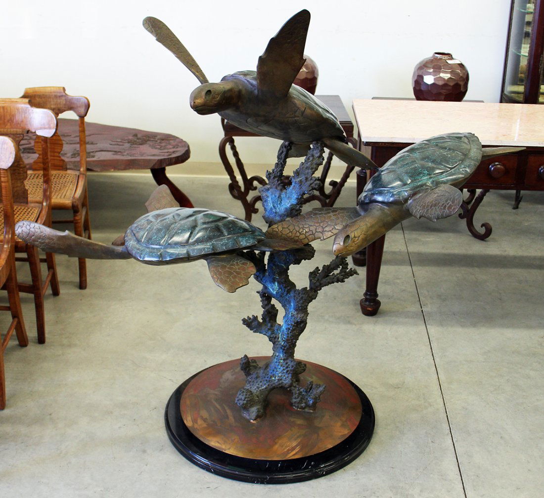 LARGE BRONZE SWIMMING TURTLES SCULPTURE (1 of 8)