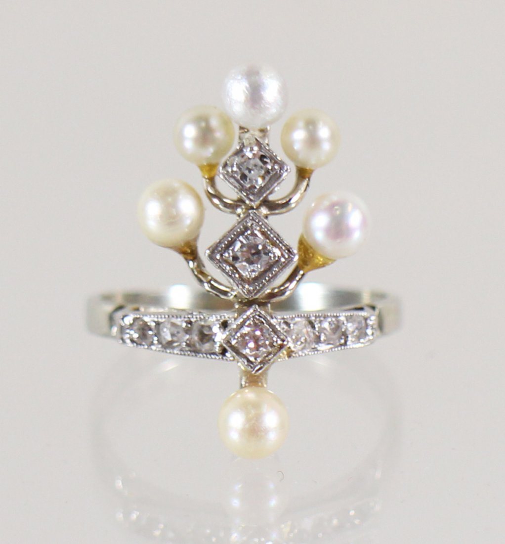 VICTORIAN 14K WHITE GOLD DIAMOND & SEA PEARL RING (1 of 3)