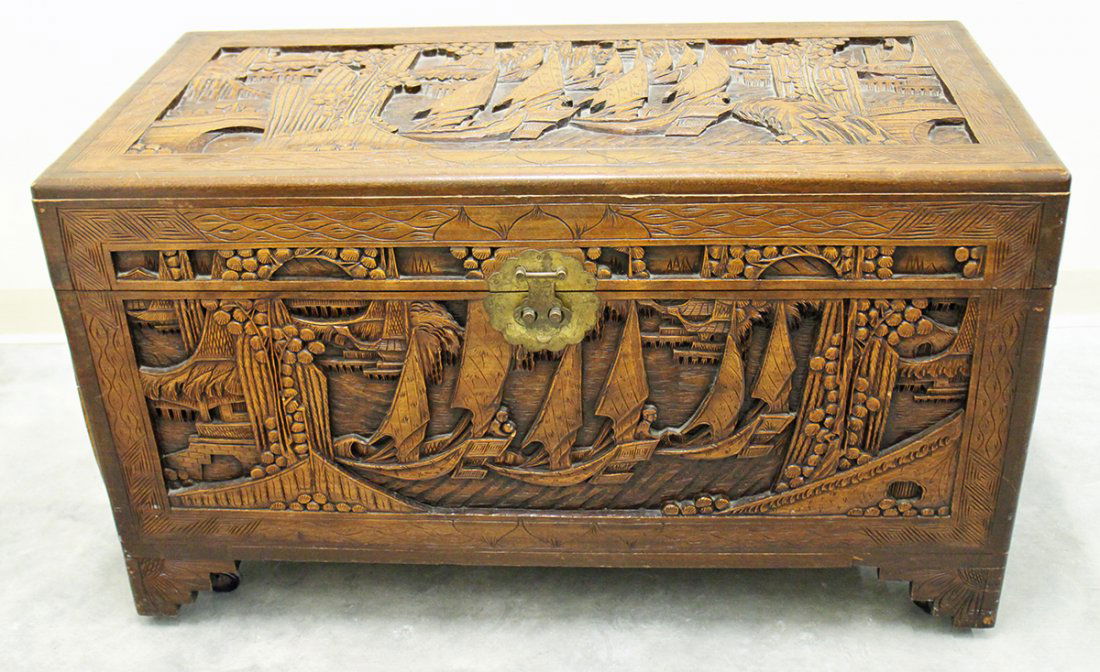 CARVED CHINESE CAMPHOR BLANKET CHEST (1 of 3)
