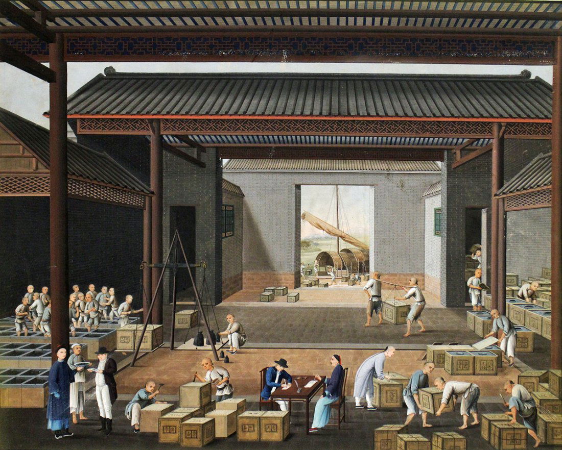 CHINESE MIXED MEDIA SHIPPING SCENE PAINTING (1 of 6)