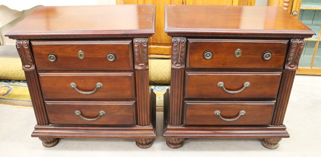 (2) NIGHTSTANDS: Pair of wood night stands with 3 drawers. 28" x 17" wide 29.25" tall.