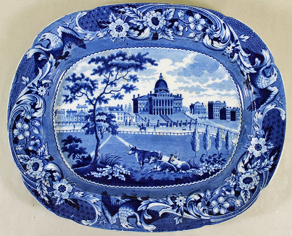 19TH CENT. BOSTON STATE HOUSE STAFFORDSHIRE PLATTER (1 of 3)