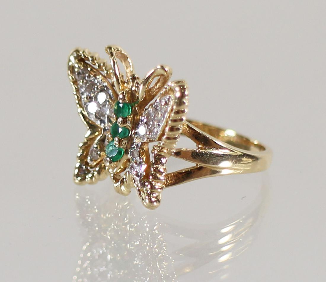 14K DIAMOND & EMERALD BUTTERFLY RING (1 of 3)