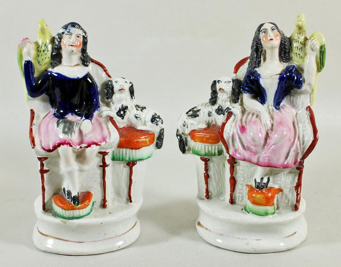 (2) ANTIQUE STAFFORDSHIRE SEATED FIGURINES (1 of 2)