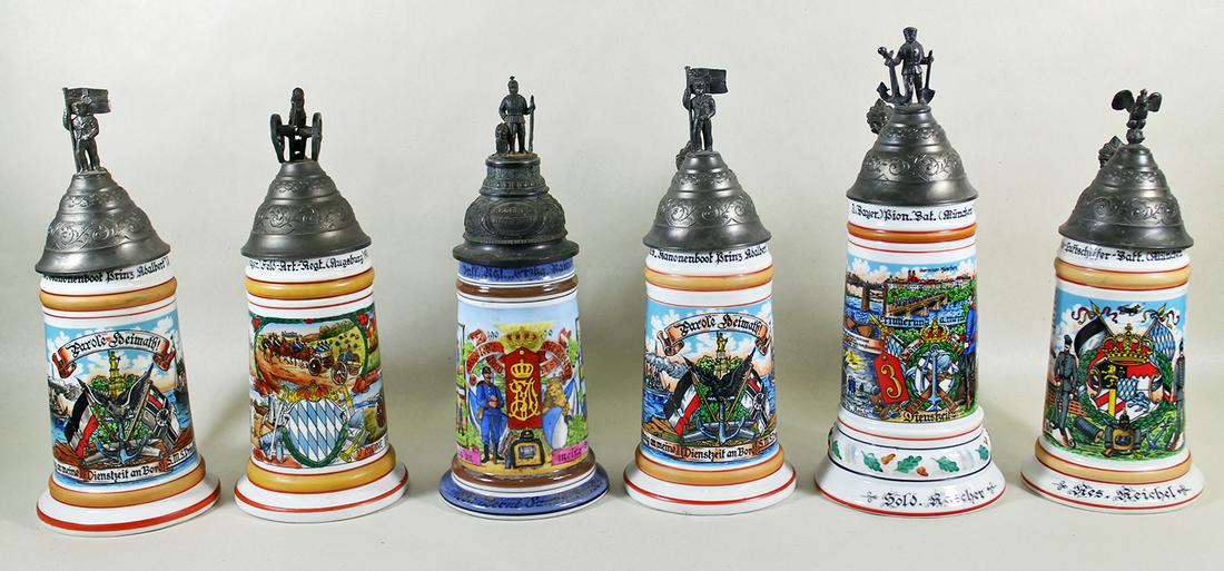 (6) GERMAN REGIMENTAL BEER STEINS (1 of 6)