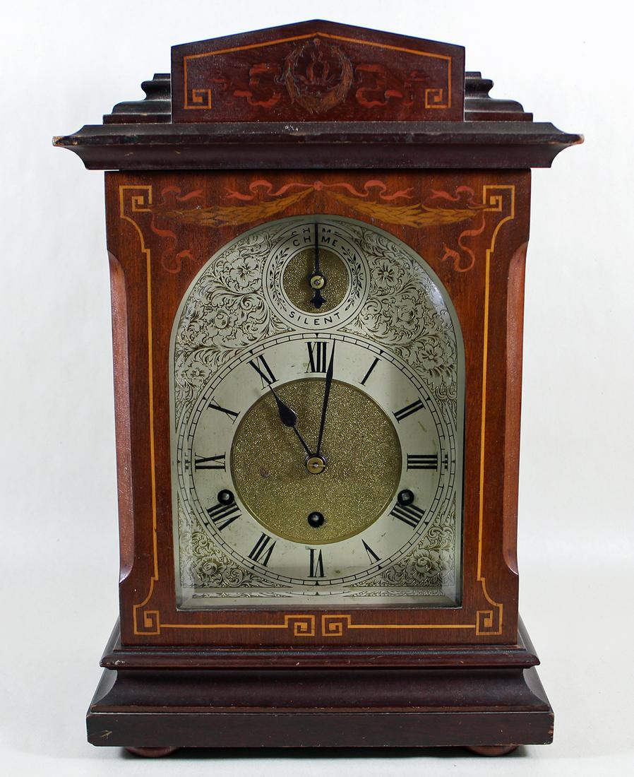 GERMAN INLAID WOOD SHELF CLOCK (1 of 4)