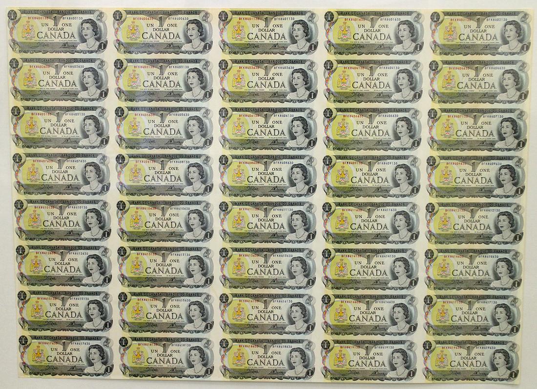 UNCUT SHEET 40 CANADIAN ONE DOLLAR $1 BILLS (1 of 2)