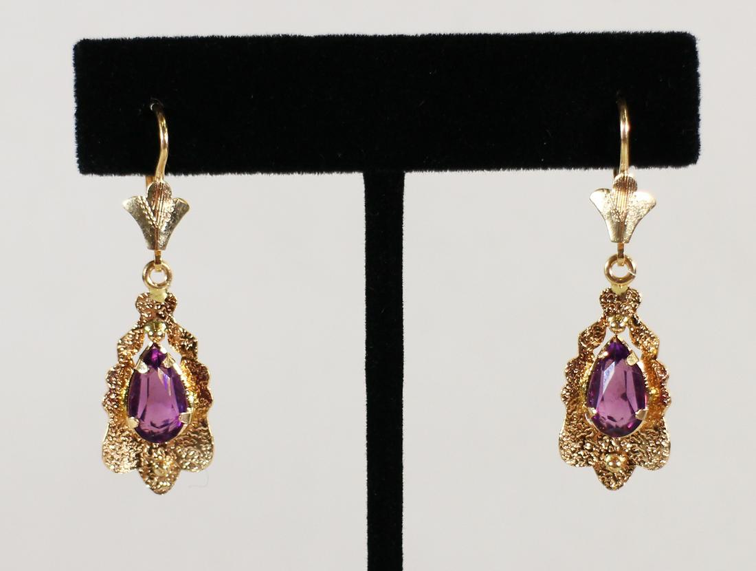 18K PEAR SHAPE AMETHYST EARRINGS (1 of 4)