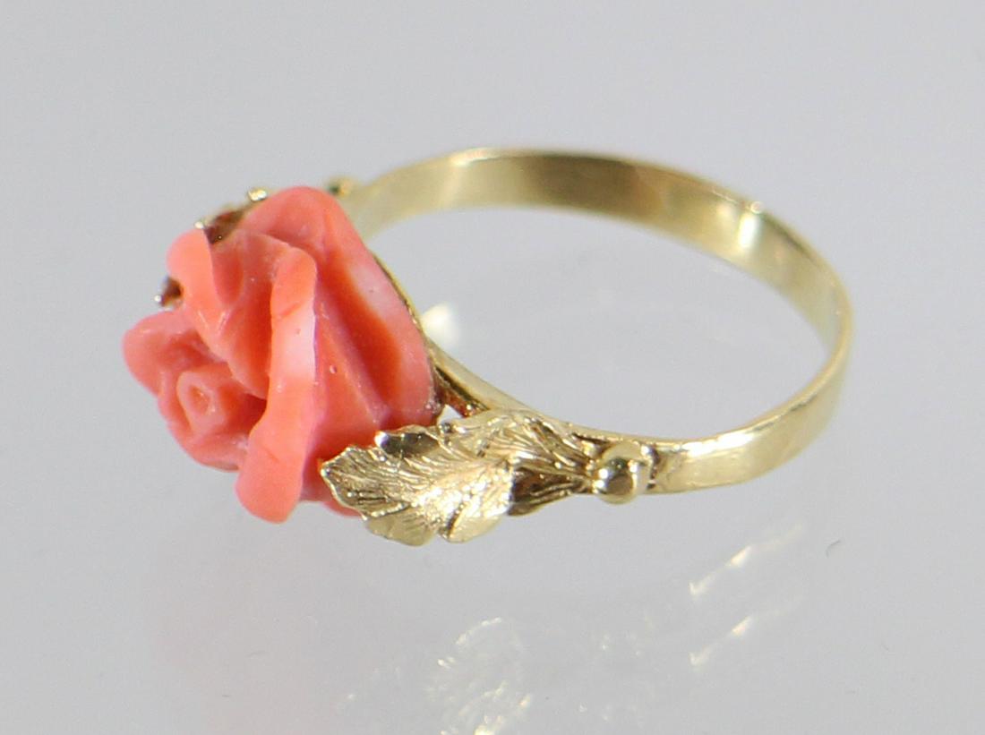 18K CARVED FLOWER CORAL RING (1 of 3)