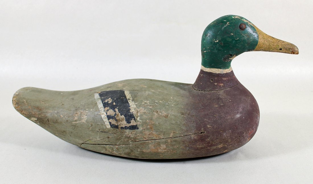 DRAKE MALLARD LOUISANA DECOY CIRCA 1920: Antique carved wood duck circa 1920's. 15" long.