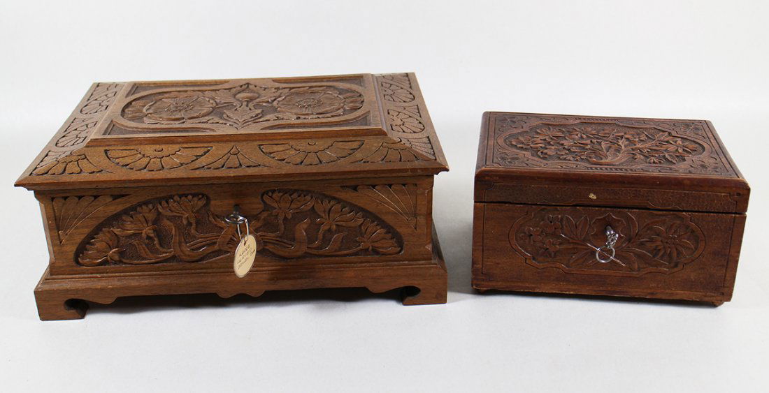 (2) CARVED WOOD JEWELRY BOXES (1 of 4)