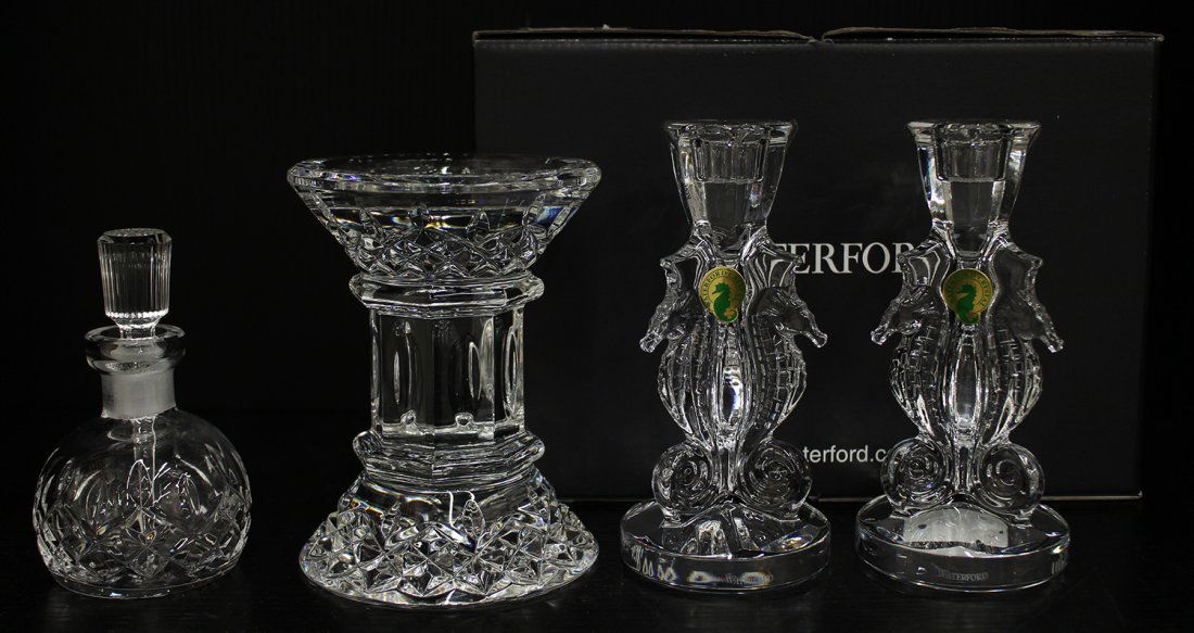 WATERFORD CRYSTAL CANDLESTICKS & PERFUME BOTTLE (1 of 2)