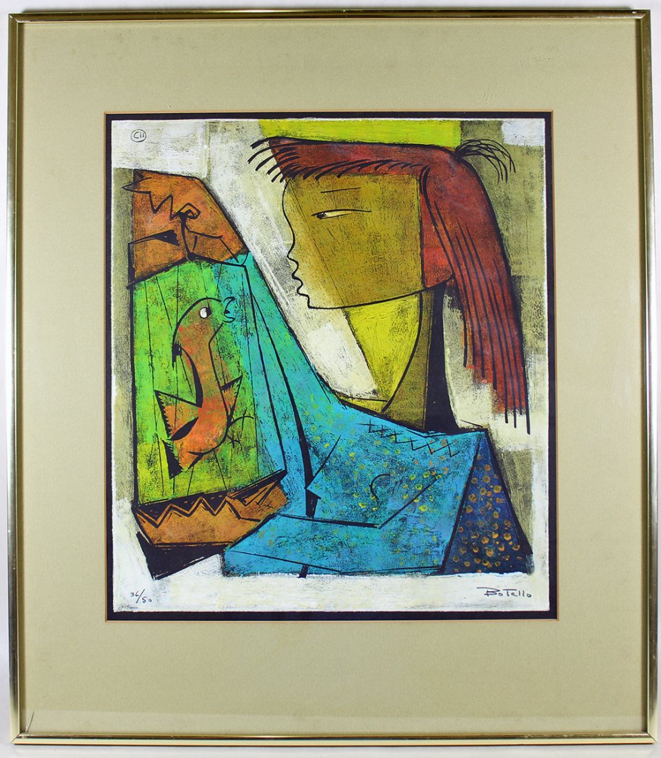 ANGEL BOTELLO YOUNG GIRL & BIRD LINOCUT (1 of 4)