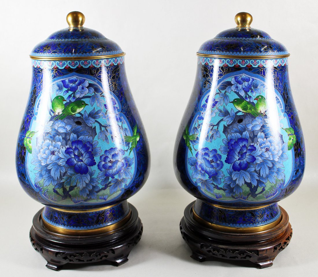 (2) CLOISONNE LIDDED URNS (1 of 4)