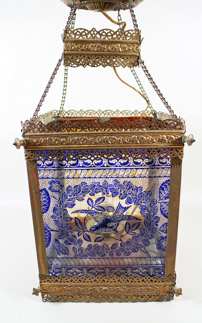 VICTORIAN ETCHED GLASS MOROCCAN STYLE CHANDELIER (1 of 6)