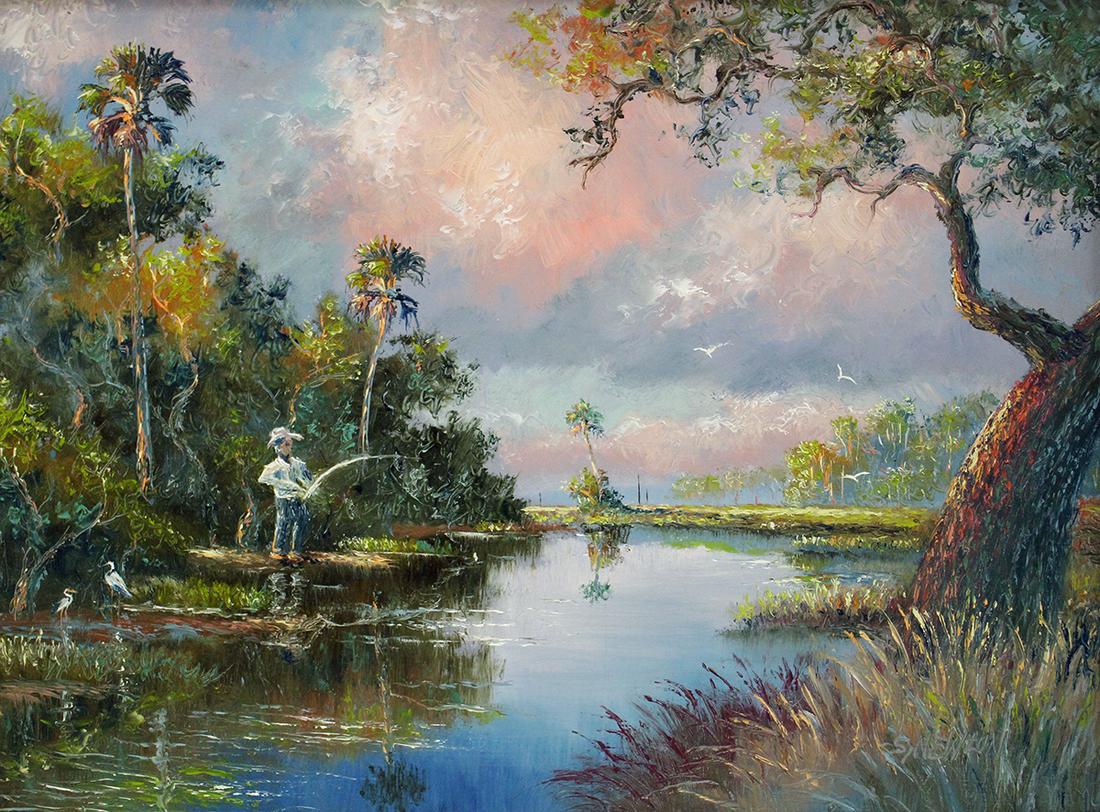 SAM NEWTON RIVER FISHING HIGHWAYMEN PAINTING (1 of 5)