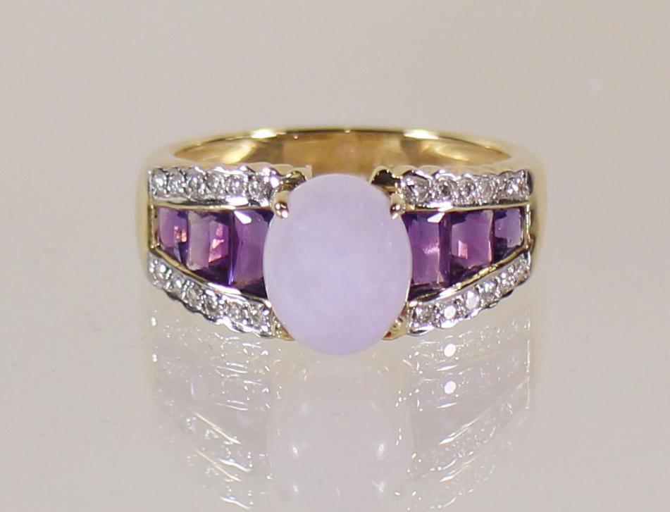 BELLARRI 14K LAVENDER JADE AMETHYST & DIAMOND RING (1 of 5)