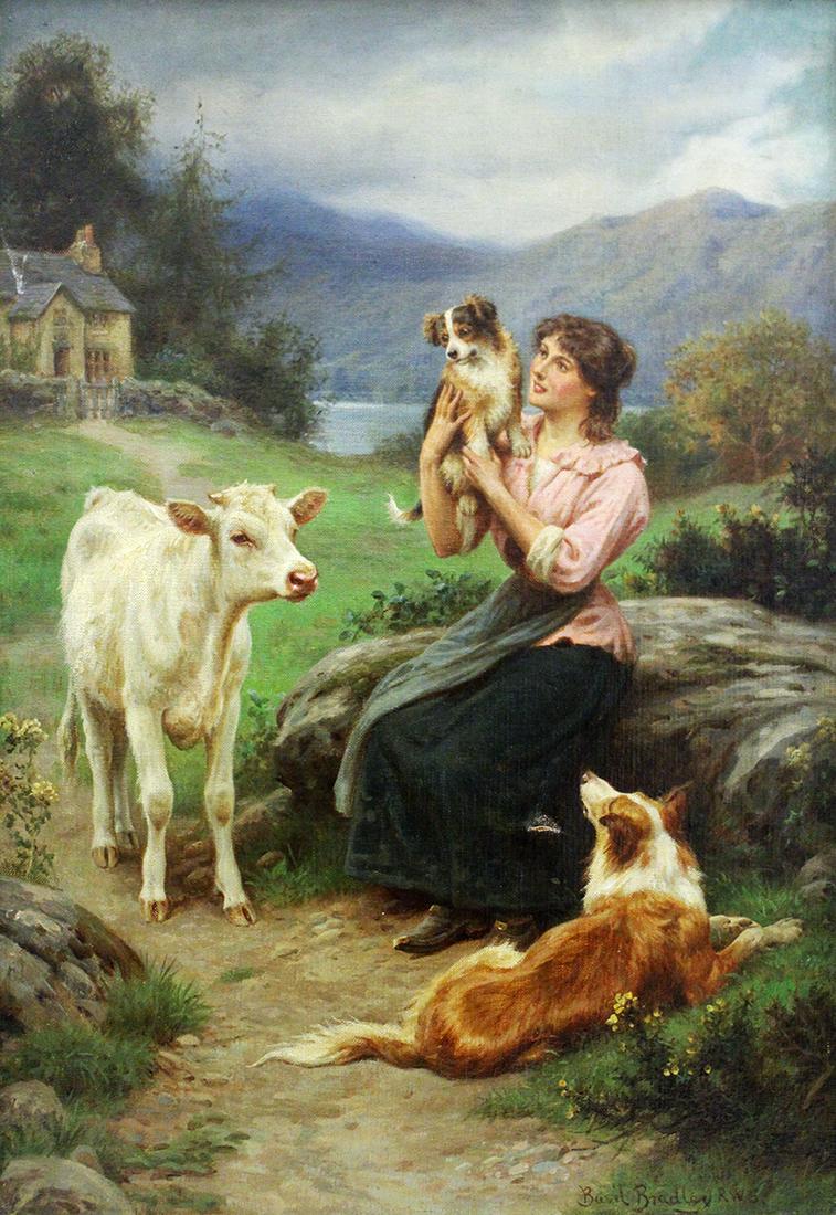 BASIL BRADLEY YOUNG WOMAN WITH ANIMALS PAINTING (1 of 8)