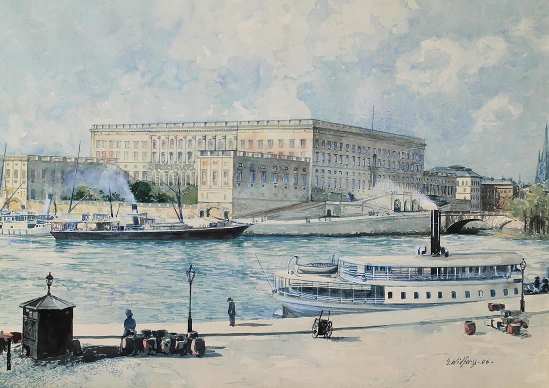 GUNNAR WIDFORSS ROYAL PALACE STOCKHOLM WATERCOLOR (1 of 4)