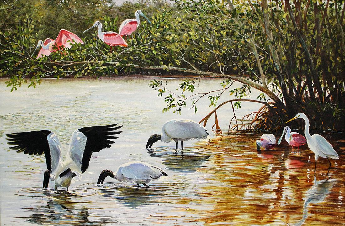 THOMAS DAWKINS BIRDS FEEDING PAINTING (1 of 6)