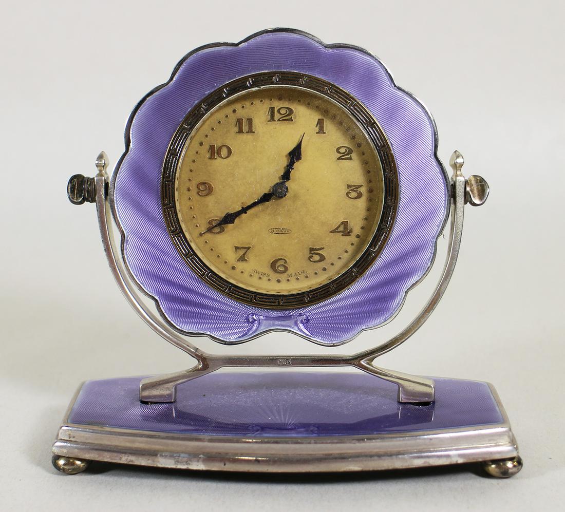 ART DECO 8 DAY STERLING GUILLOCHE CLOCK (1 of 6)