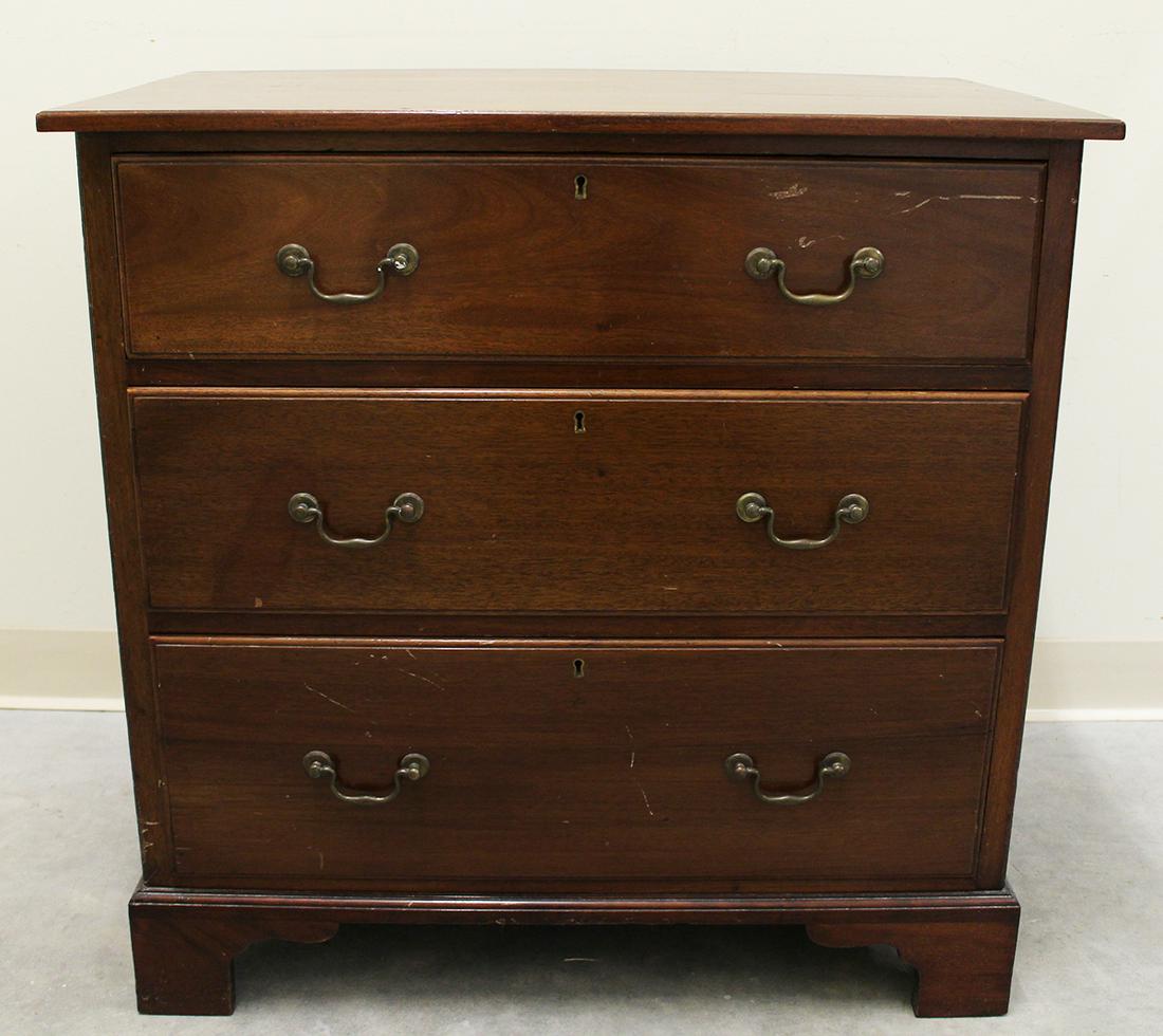 19TH CENTURY CHEST: Antique wood four drawer chest. Measures 29.5" tall 29.5" x 17.75" wide.