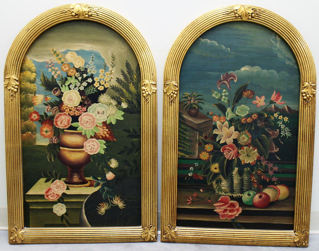 (2) VINTAGE STILL LIFE PAINTINGS IN ARCHWAY FRAMES (1 of 3)