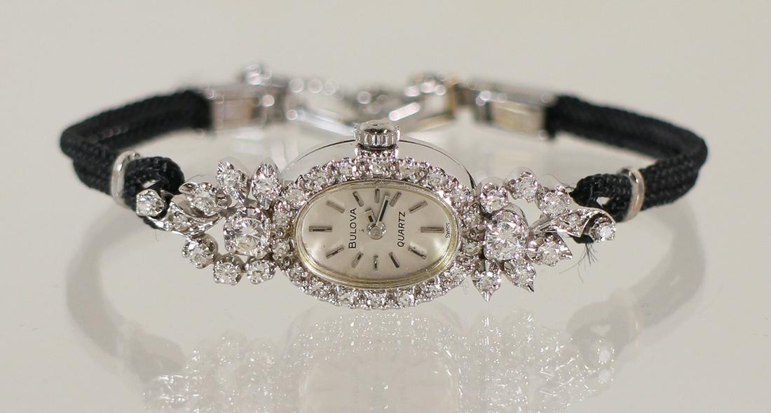 ART DECO 14KT WHITE GOLD DIAMOND BULOVA WATCH (1 of 3)