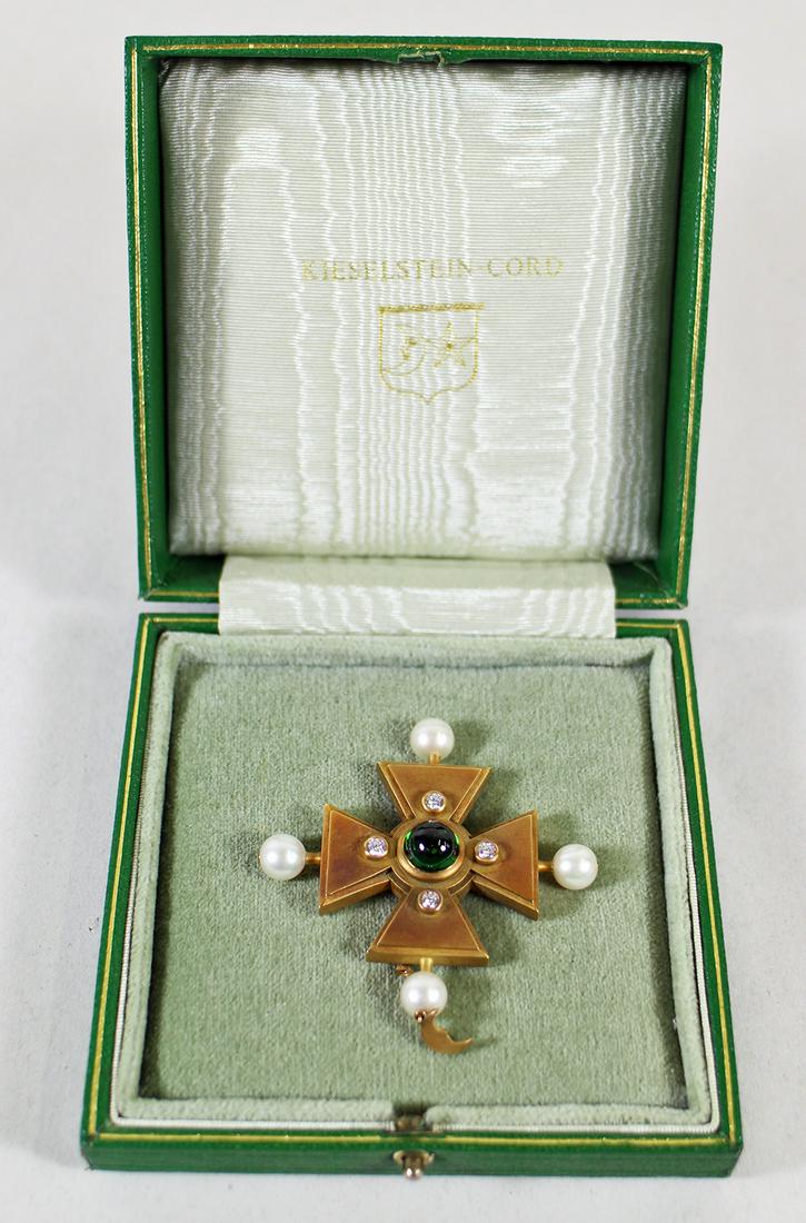 18K DIAMOND GEMSTONE KIESELSTEIN CORD BROOCH (1 of 4)