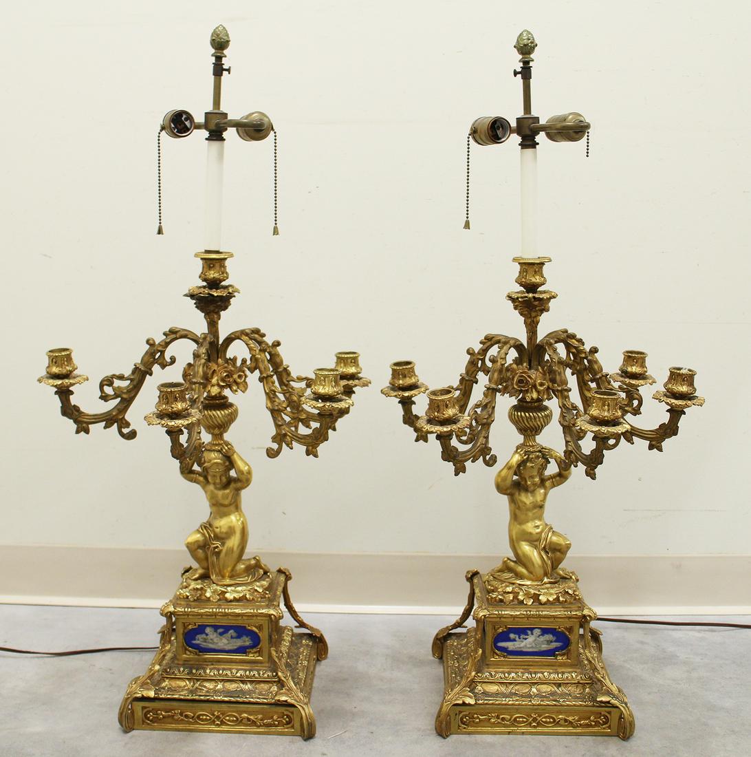 NEOCLASSICAL GOLD GILT CANDELABRA LAMPS (1 of 5)