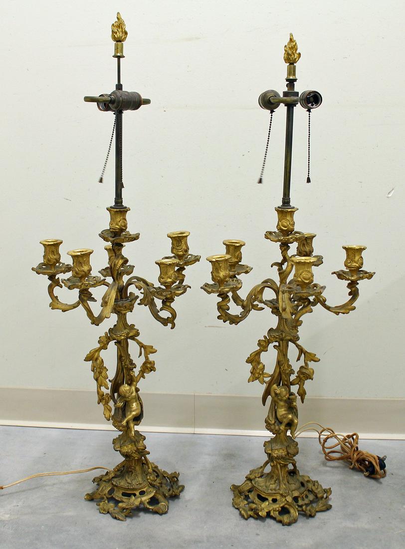 NEOCLASSICAL GILT METAL CANDELABRA LAMPS (1 of 4)