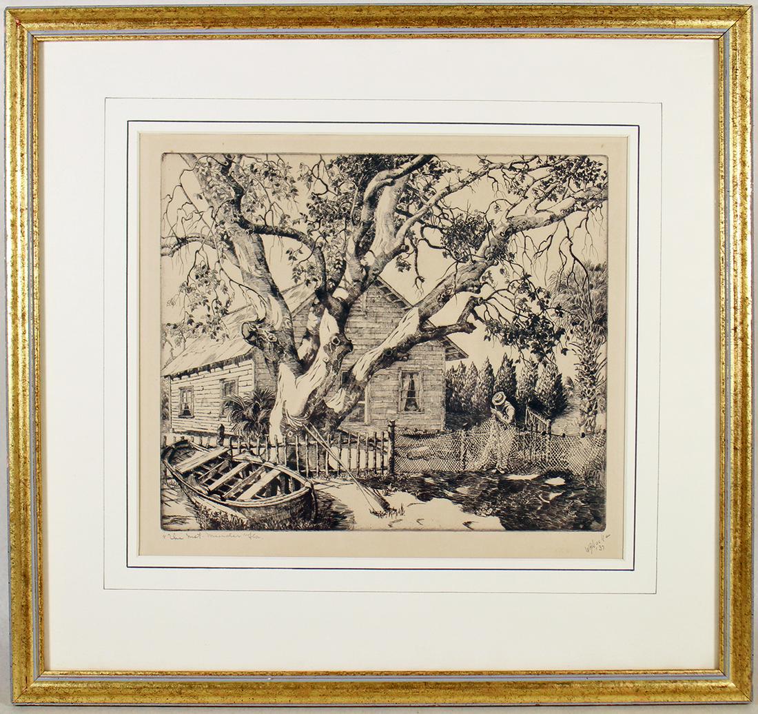 WALTER LOCKE THE NET MENDER FLORIDA ETCHING (1 of 3)