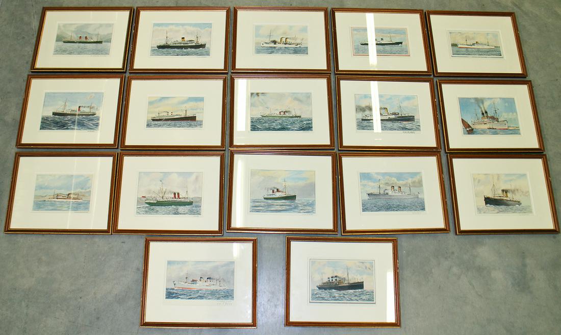 (17) FRAMED SHIP WATERCOLOR PAINTINGS (1 of 8)