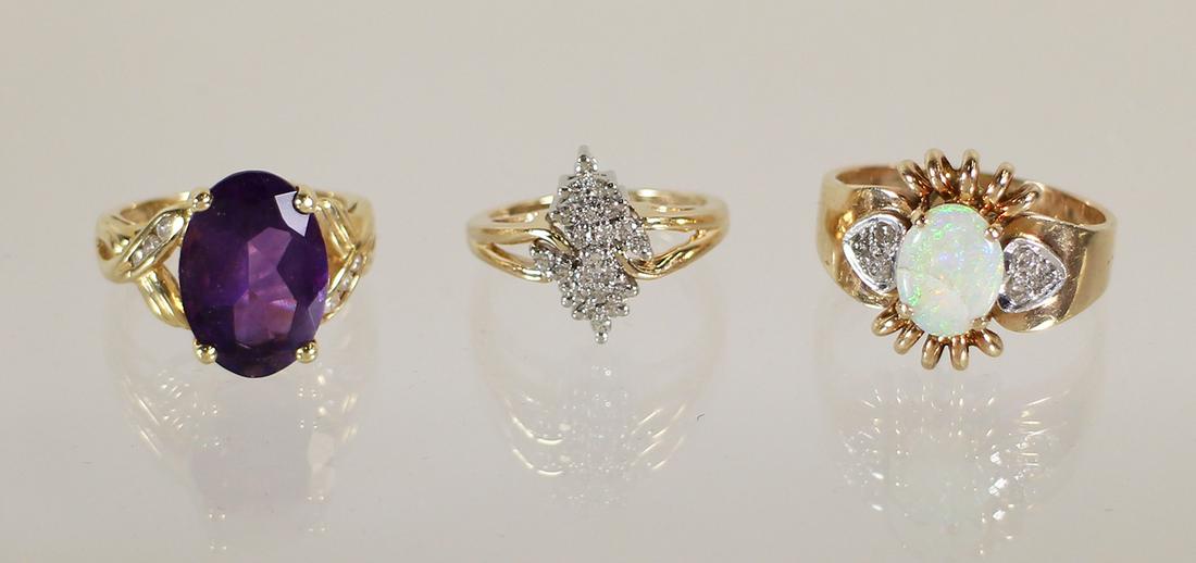 (3) GOLD DIAMOND & GEMSTONE RINGS (1 of 3)