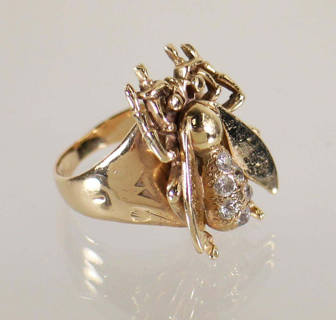 ANTIQUE 10-14K GOLD MINE CUT DIAMOND BEE RING (1 of 3)