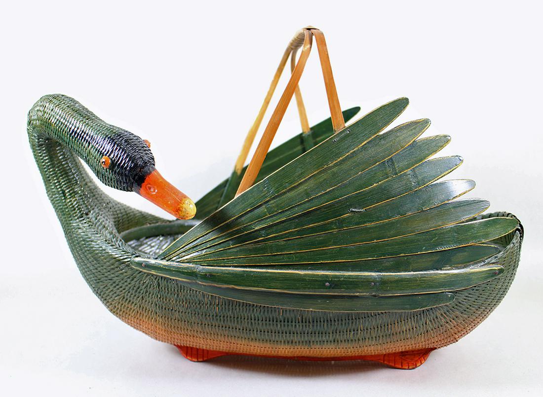 MID CENTURY CHINESE WICKER SWAN CENTERPIECE (1 of 2)